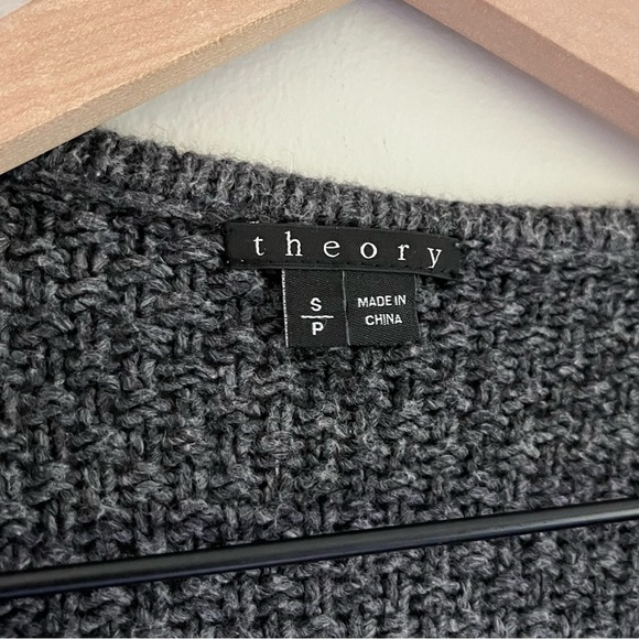 Theory Wool Women’s Open Front Pocket Sweater Cardigan in Dark Grey Size Small - Picture 5 of 8